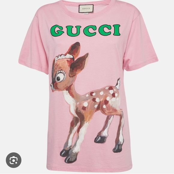 Gucci Tops - Gucci Pink Bambi Deer Floral Print Short Sleeve Cotton T-Shirt Womens Size Small